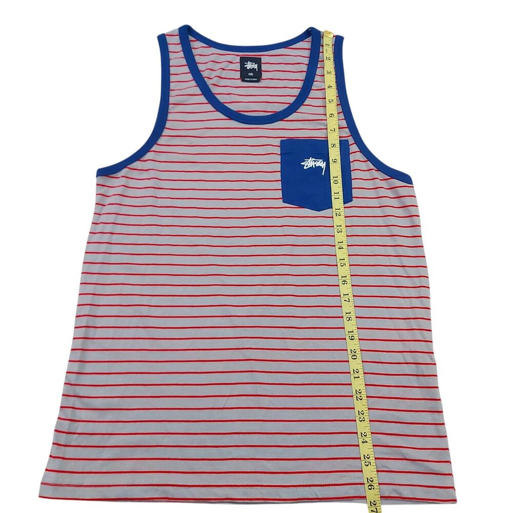 Stüssy Tank Top Mens Small Gray Red Stripes 100% Cotton Lightweight Soft Fabric - Picture 11 of 11